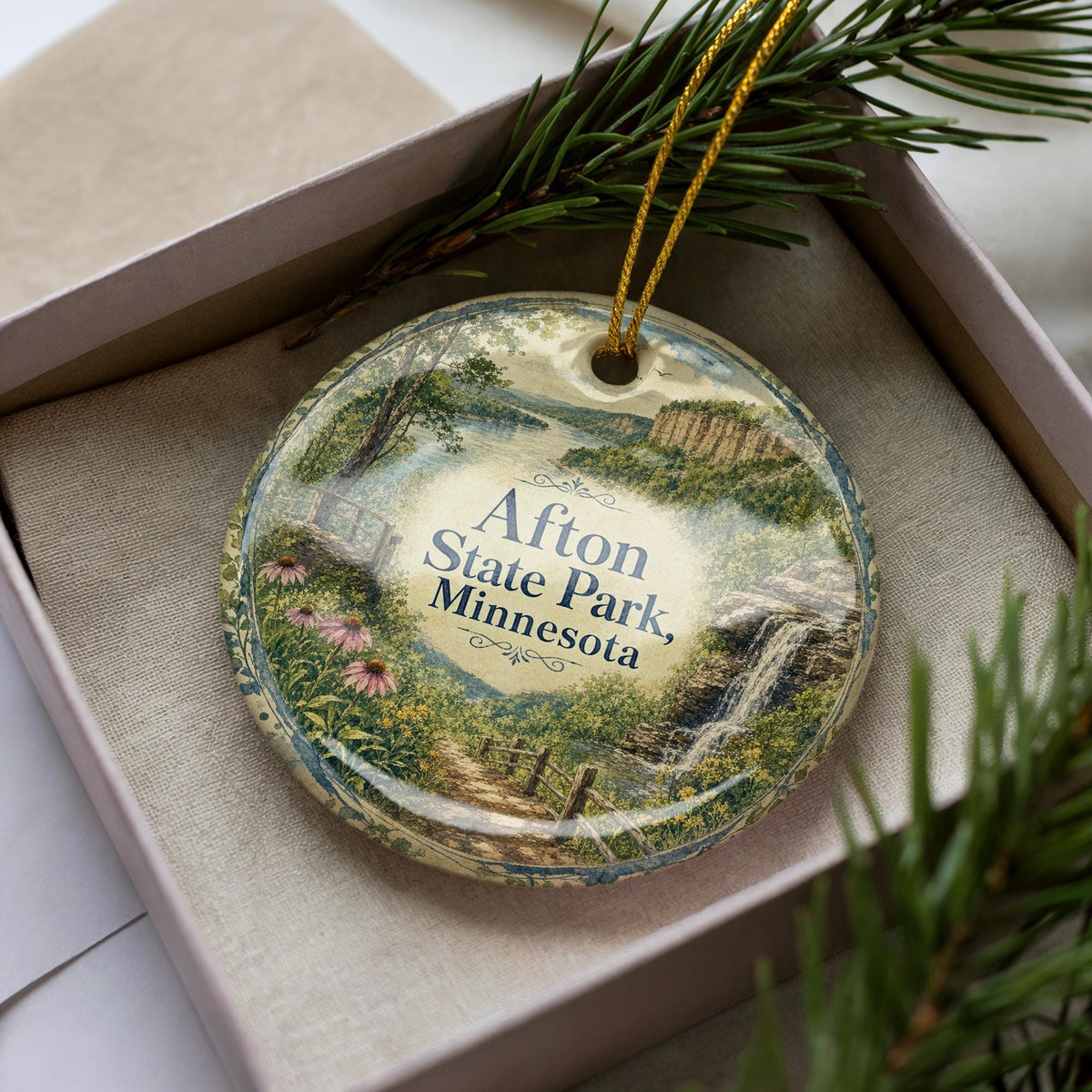 Afton State Park Minnesota Watercolor Ceramic Ornament, Scenic State Park Souvenir, Minnesota Nature Travel Keepsake Gift — photo 1