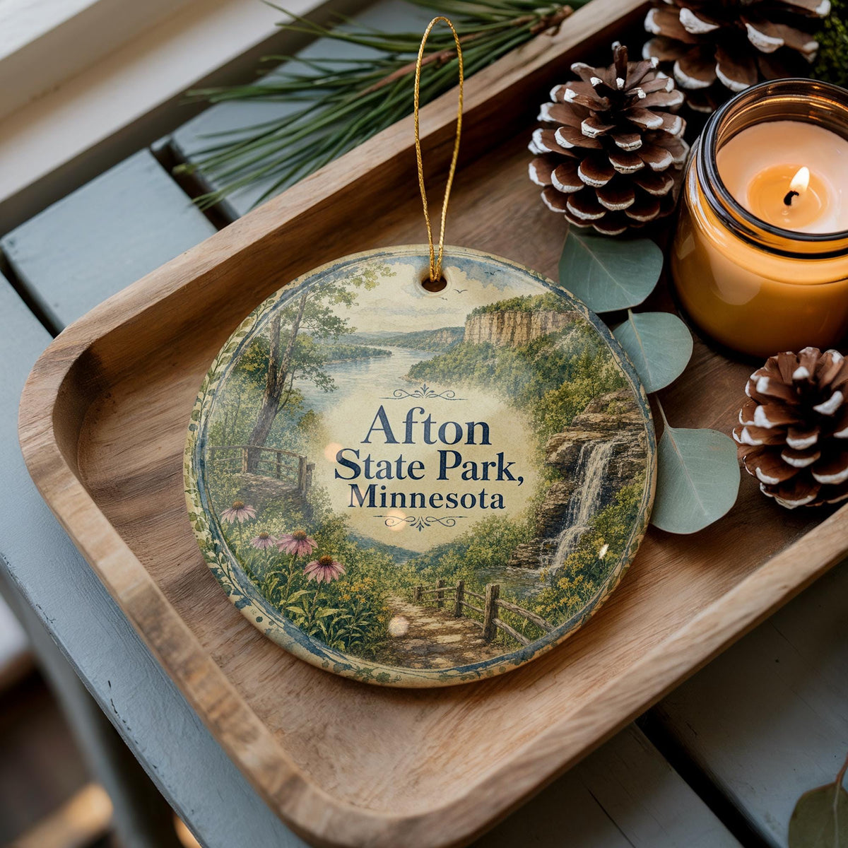 Afton State Park Minnesota Watercolor Ceramic Ornament, Scenic State Park Souvenir, Minnesota Nature Travel Keepsake Gift — photo 2