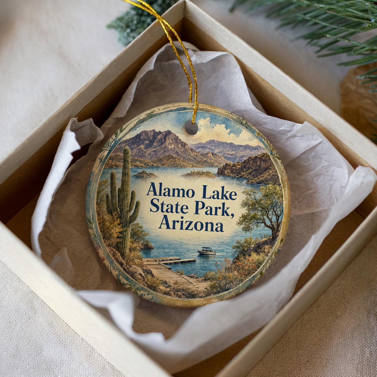 Alamo Lake State Park Arizona Ceramic Ornament, Watercolor Park Landscape Souvenir, Travel Keepsake Gift — photo 2