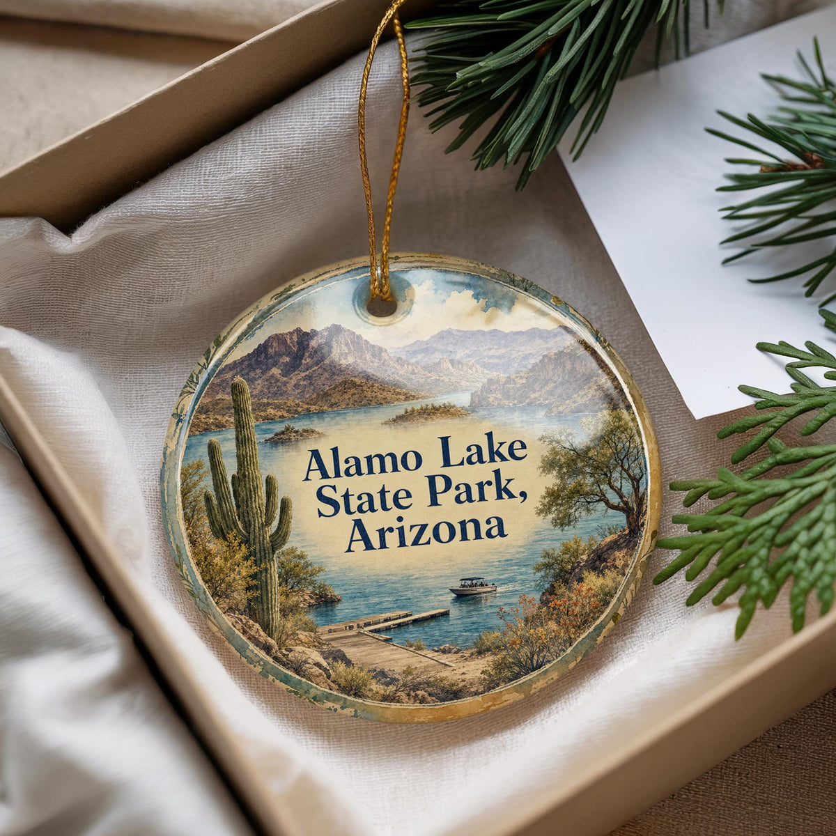 Alamo Lake State Park Arizona Ceramic Ornament, Watercolor Park Landscape Souvenir, Travel Keepsake Gift — photo 4