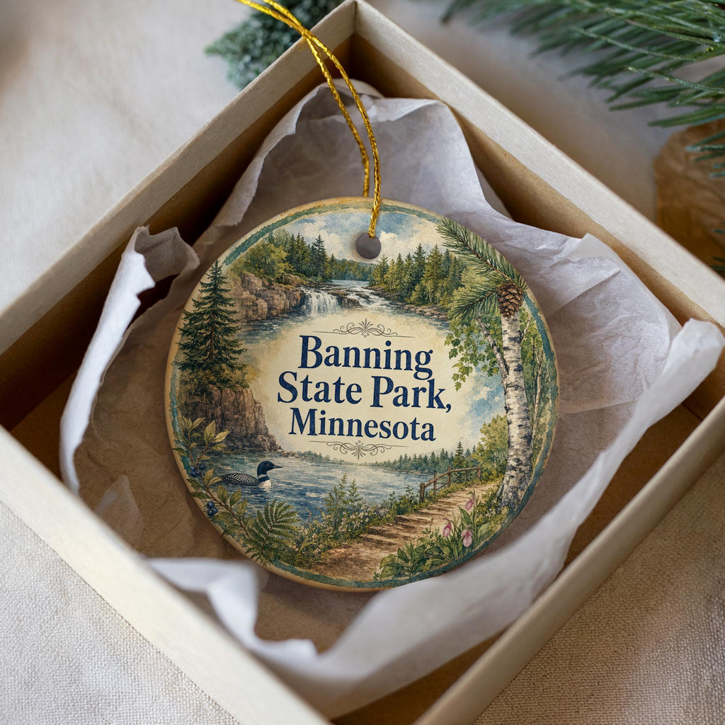Banning State Park Minnesota Watercolor Ceramic Ornament, Sandstone Cliffs, Kettle River, Pine Forest Souvenir Gift — photo 2