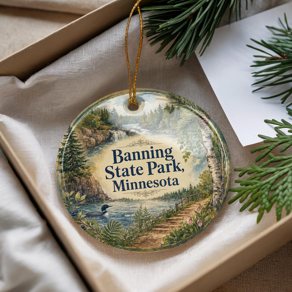 Banning State Park Minnesota Watercolor Ceramic Ornament, Sandstone Cliffs, Kettle River, Pine Forest Souvenir Gift — photo 4