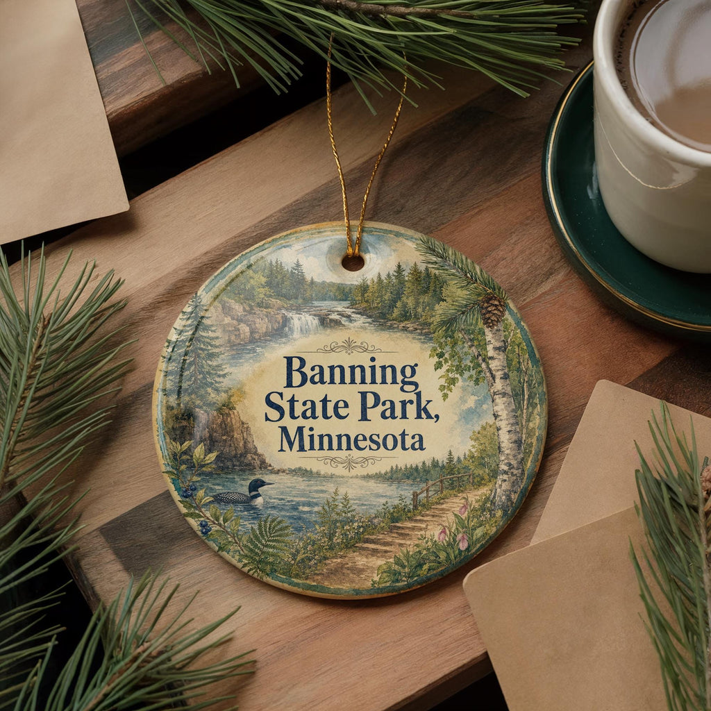 Banning State Park Minnesota Watercolor Ceramic Ornament, Sandstone Cliffs, Kettle River, Pine Forest Souvenir Gift — photo 5