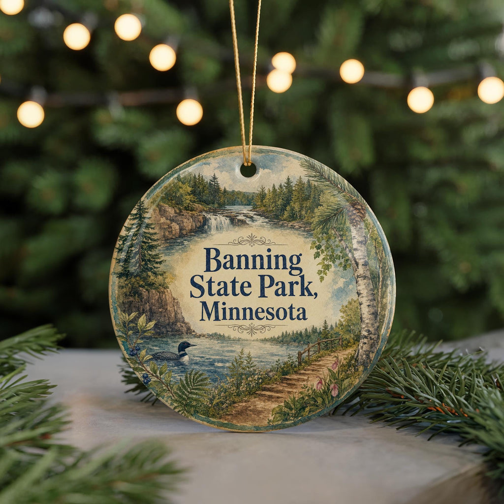 Banning State Park Minnesota Watercolor Ceramic Ornament, Sandstone Cliffs, Kettle River, Pine Forest Souvenir Gift — photo 7