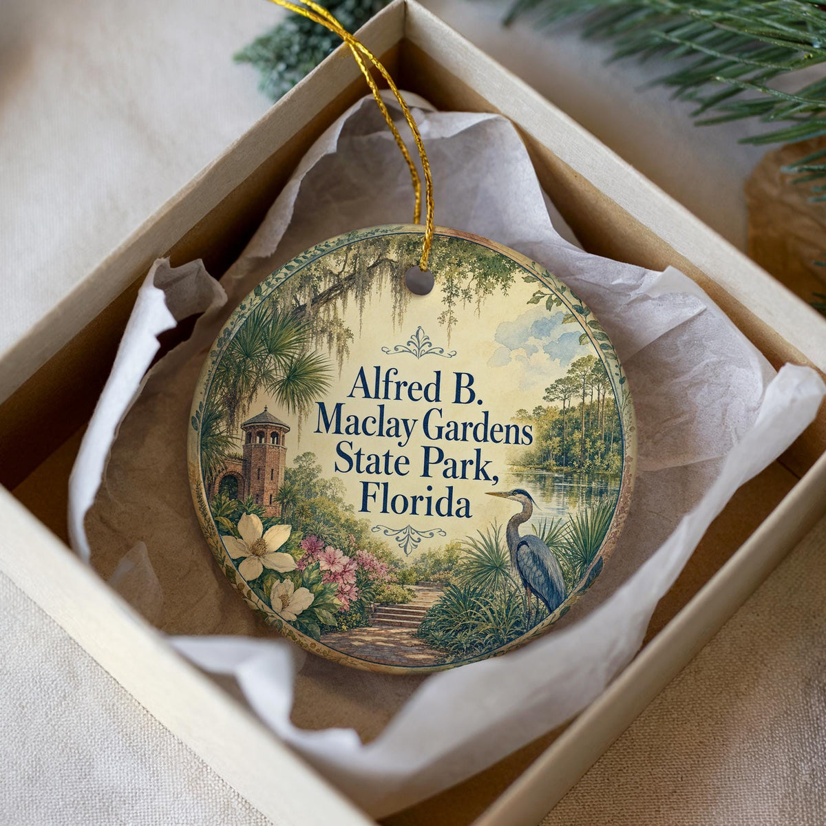 Watercolor Alfred B Maclay Gardens State Park Florida Ceramic Ornament, Tallahassee Botanical Garden Souvenir Gift Decor — photo 1