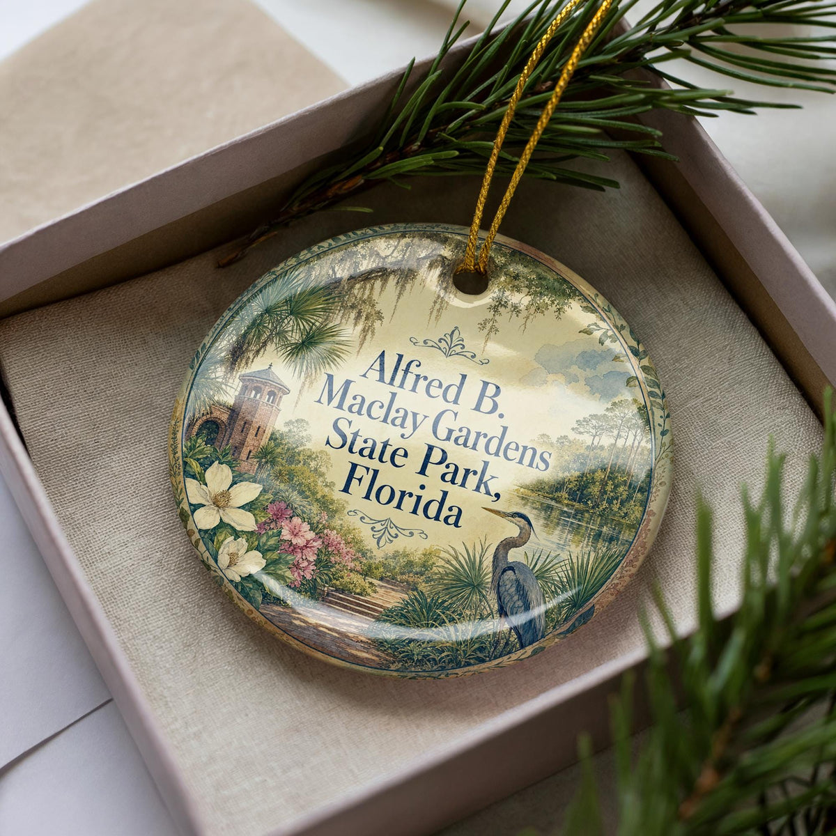 Watercolor Alfred B Maclay Gardens State Park Florida Ceramic Ornament, Tallahassee Botanical Garden Souvenir Gift Decor — photo 2