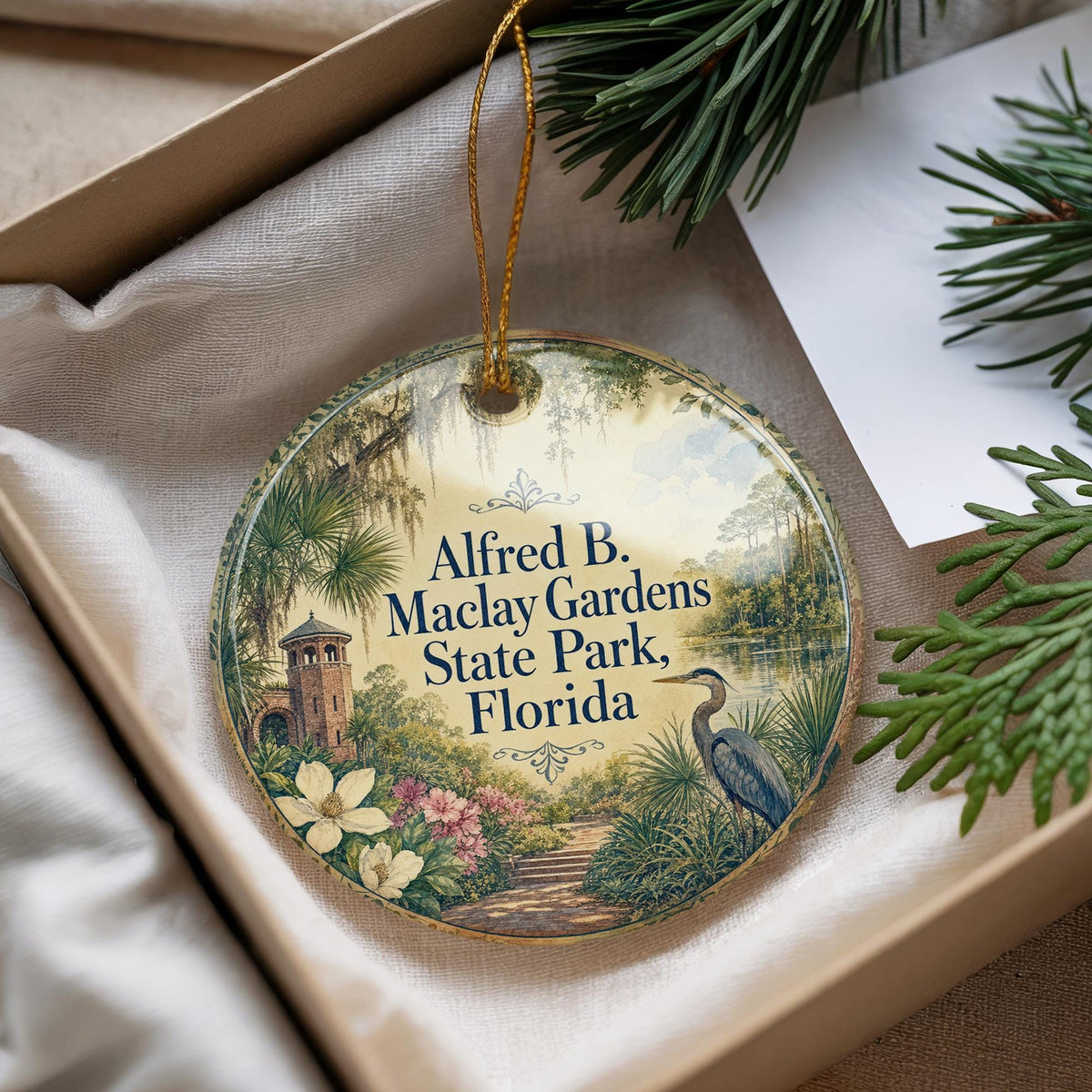 Watercolor Alfred B Maclay Gardens State Park Florida Ceramic Ornament, Tallahassee Botanical Garden Souvenir Gift Decor — photo 4