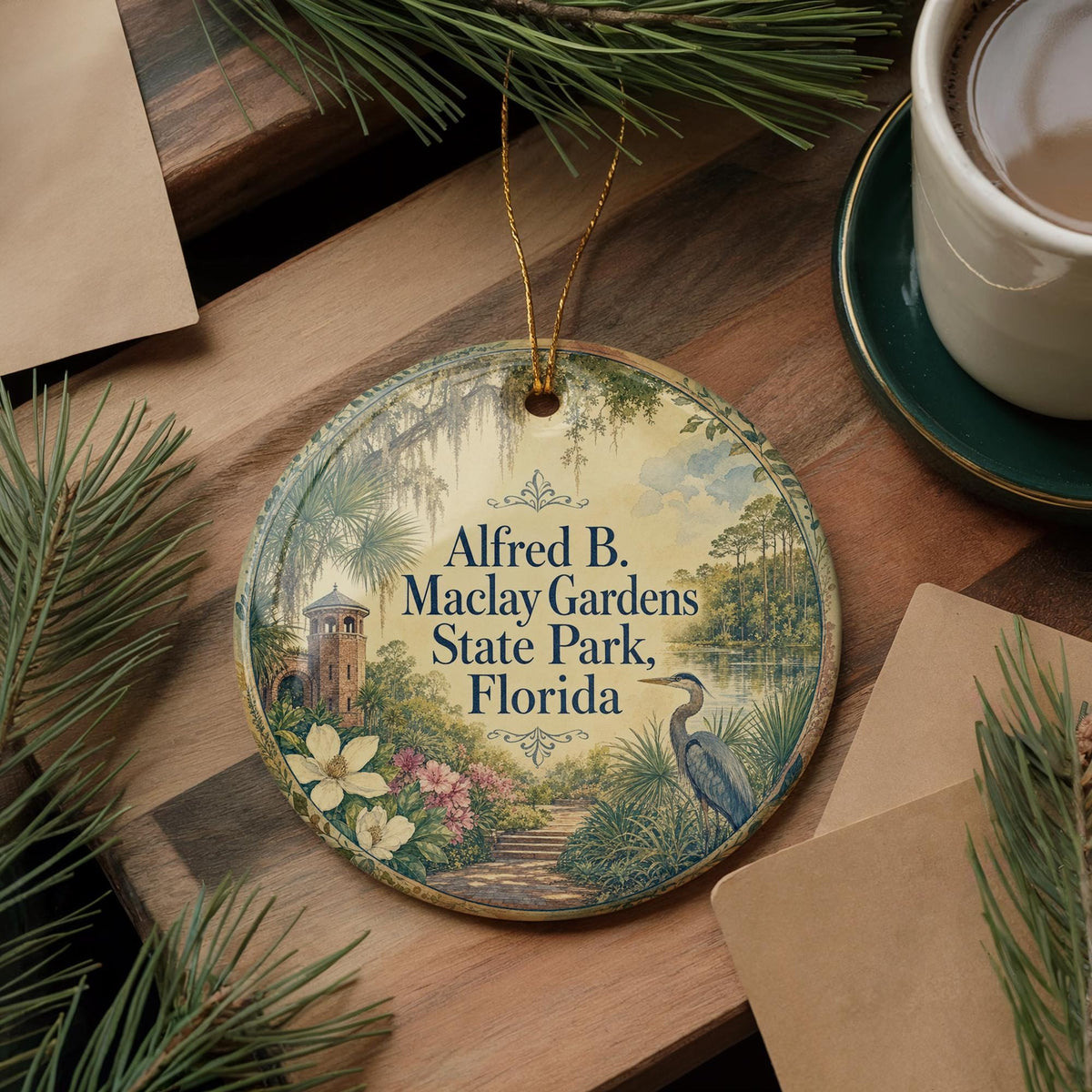 Watercolor Alfred B Maclay Gardens State Park Florida Ceramic Ornament, Tallahassee Botanical Garden Souvenir Gift Decor — photo 5