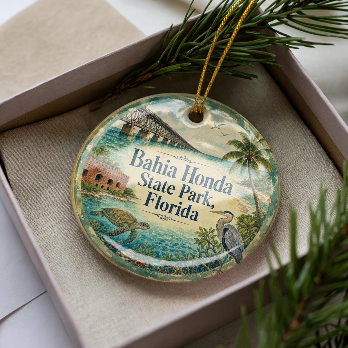 Bahia Honda State Park Florida Watercolor Ceramic Ornament, Florida Keys Souvenir, Beach Coastal Travel Keepsake Decor — photo 1