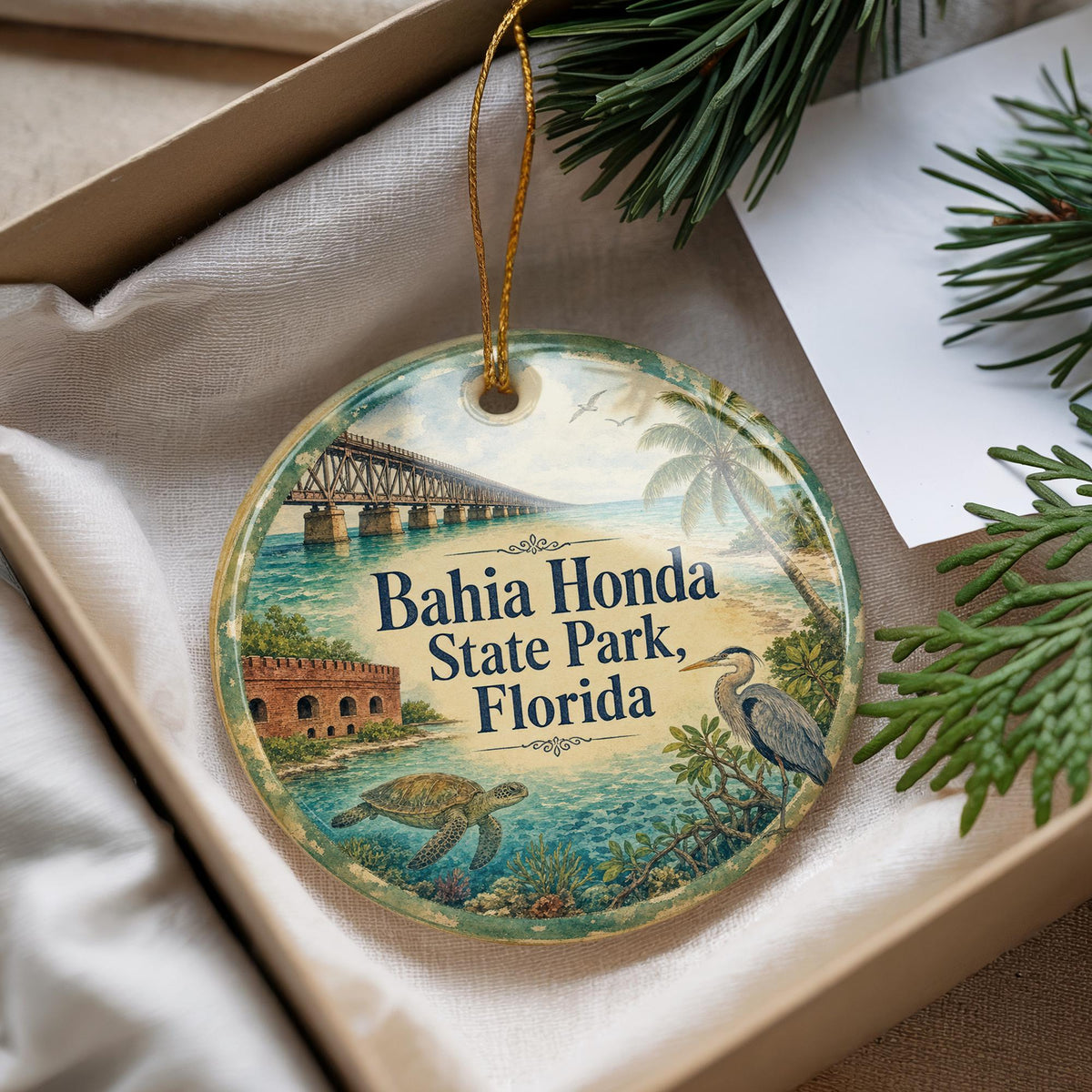 Bahia Honda State Park Florida Watercolor Ceramic Ornament, Florida Keys Souvenir, Beach Coastal Travel Keepsake Decor — photo 4