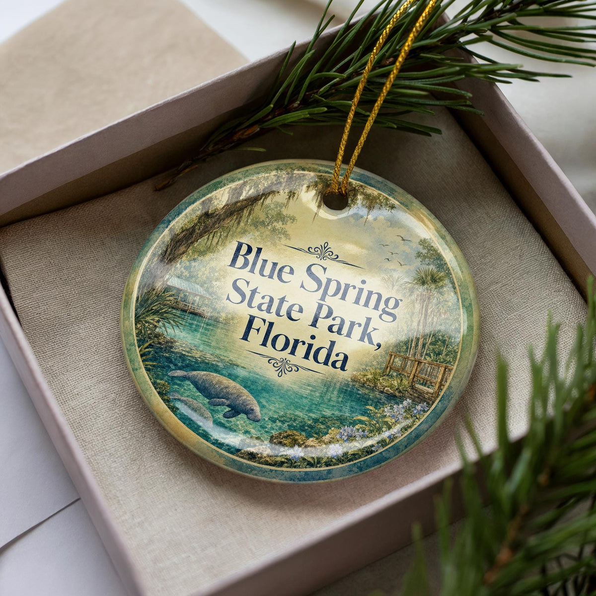 Blue Spring State Park Florida Watercolor Ceramic Ornament, State Park Souvenir, Florida Travel Keepsake, Nature Landmark Gift — photo 1