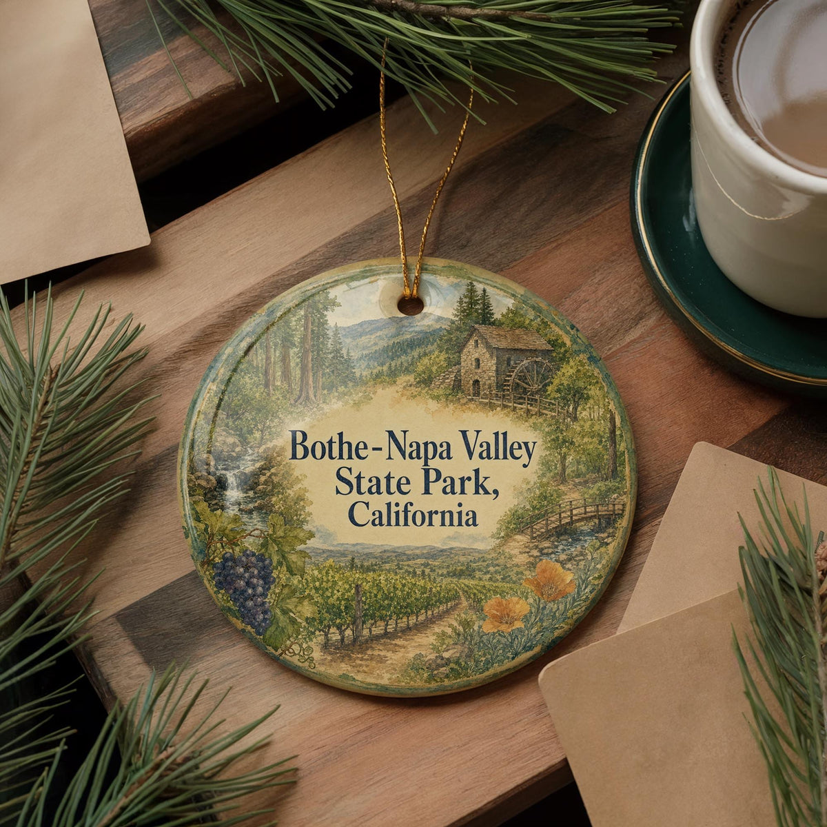 Watercolor Bothe-Napa Valley State Park California Ceramic Ornament, Napa Valley Souvenir Travel Keepsake Gift — photo 5