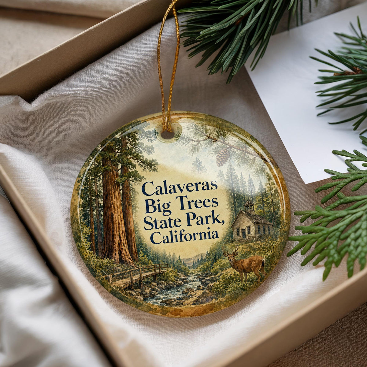 Watercolor Calaveras Big Trees State Park California Ceramic Ornament, Giant Sequoia Forest Travel Souvenir Gift — photo 4
