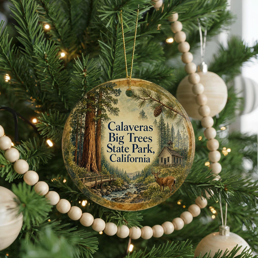 Watercolor Calaveras Big Trees State Park California Ceramic Ornament, Giant Sequoia Forest Travel Souvenir Gift — photo 6