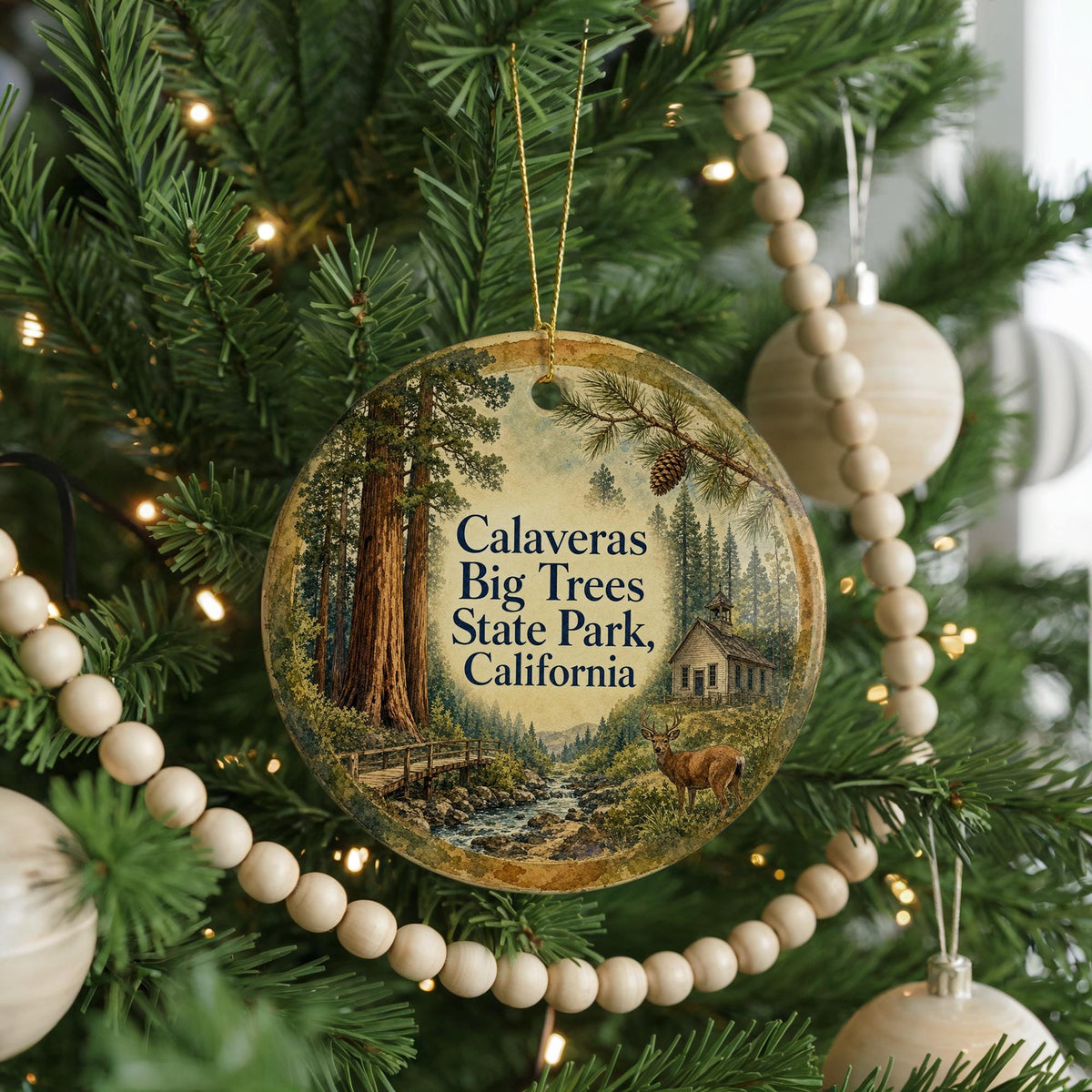 Watercolor Calaveras Big Trees State Park California Ceramic Ornament, Giant Sequoia Forest Travel Souvenir Gift — photo 6