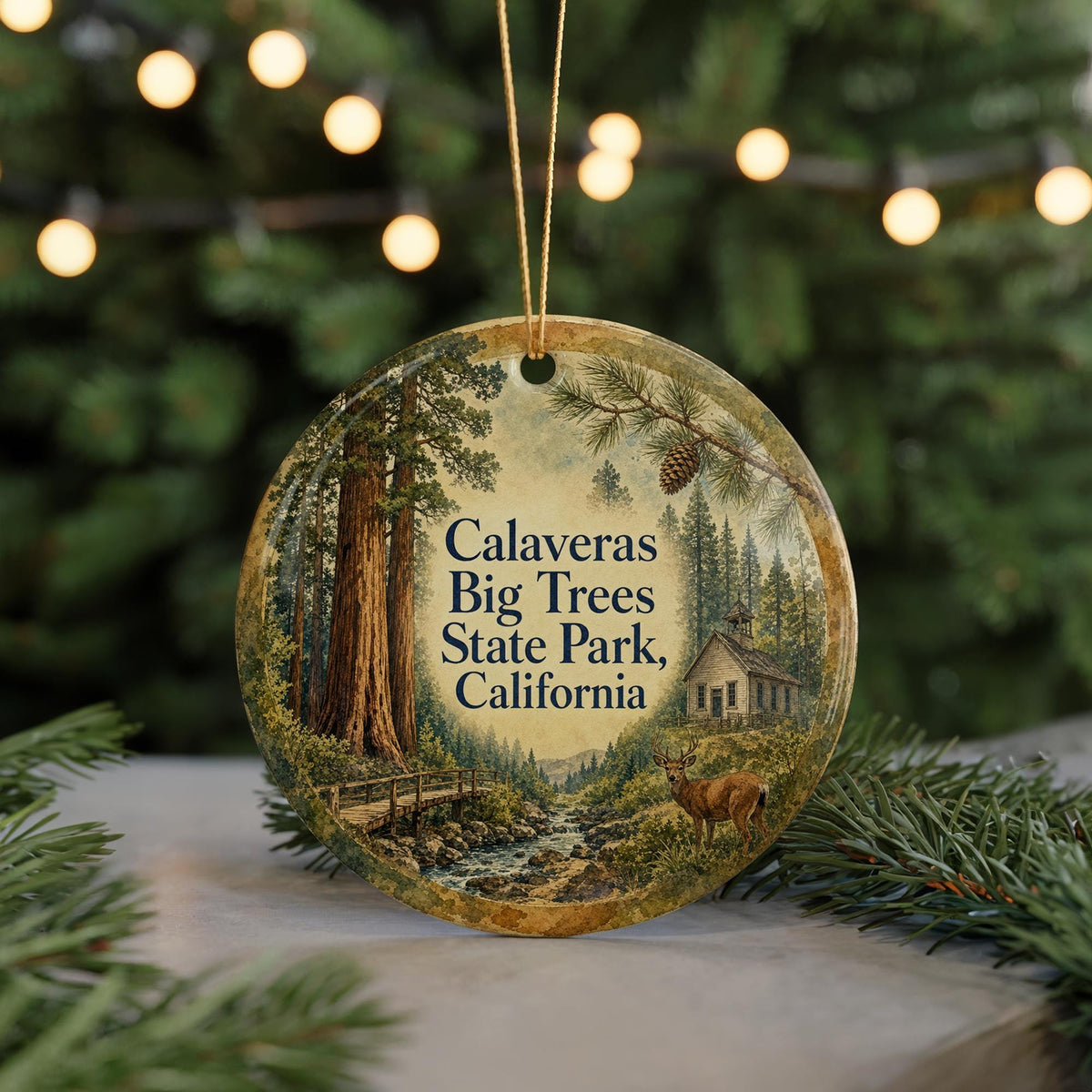 Watercolor Calaveras Big Trees State Park California Ceramic Ornament, Giant Sequoia Forest Travel Souvenir Gift — photo 7