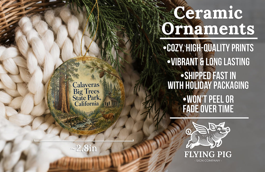 Watercolor Calaveras Big Trees State Park California Ceramic Ornament, Giant Sequoia Forest Travel Souvenir Gift — photo 9