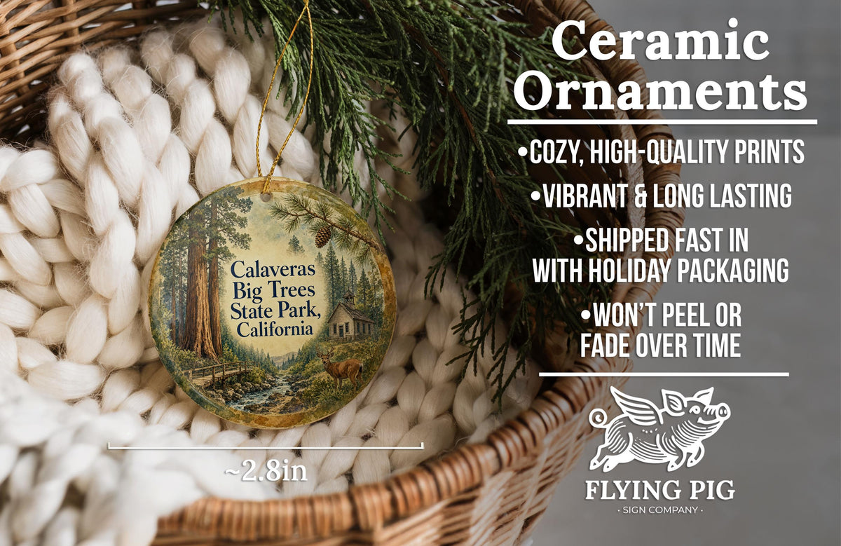 Watercolor Calaveras Big Trees State Park California Ceramic Ornament, Giant Sequoia Forest Travel Souvenir Gift — photo 9
