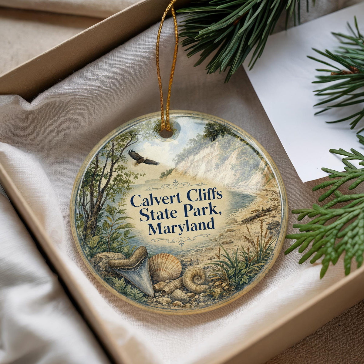 Calvert Cliffs State Park Maryland Watercolor Ceramic Ornament, Chesapeake Bay Coastal Nature Souvenir Gift, Travel Keepsake — photo 4