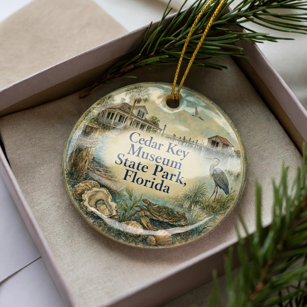 Cedar Key Museum State Park Florida Watercolor Ceramic Ornament, Cedar Key FL Souvenir, Coastal Florida Travel Gift — photo 2