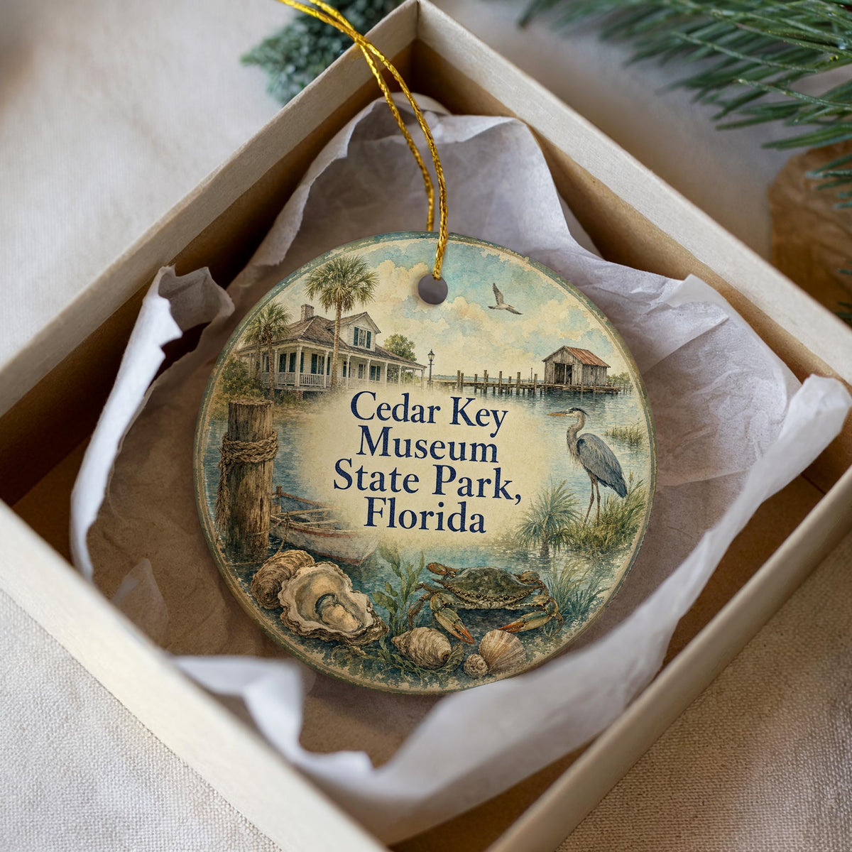 Cedar Key Museum State Park Florida Watercolor Ceramic Ornament, Cedar Key FL Souvenir, Coastal Florida Travel Gift — photo 3