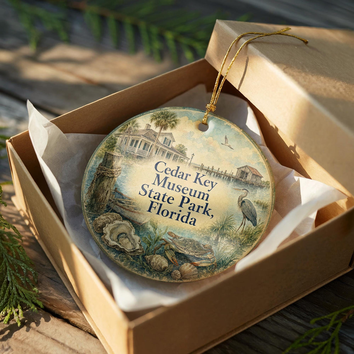 Cedar Key Museum State Park Florida Watercolor Ceramic Ornament, Cedar Key FL Souvenir, Coastal Florida Travel Gift — photo 8