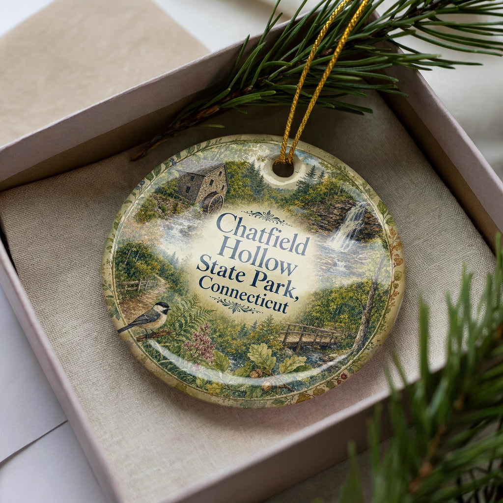 Chatfield Hollow State Park Connecticut Watercolor Ceramic Ornament, CT State Park Souvenir, Nature Travel Gift, Hiking Keepsake — photo 1