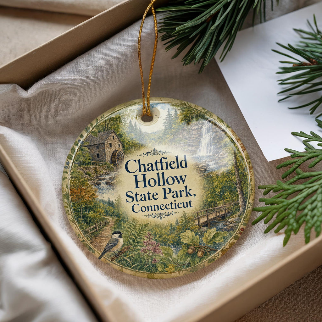 Chatfield Hollow State Park Connecticut Watercolor Ceramic Ornament, CT State Park Souvenir, Nature Travel Gift, Hiking Keepsake — photo 4