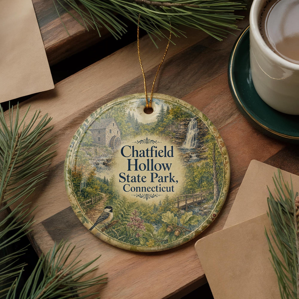 Chatfield Hollow State Park Connecticut Watercolor Ceramic Ornament, CT State Park Souvenir, Nature Travel Gift, Hiking Keepsake — photo 5
