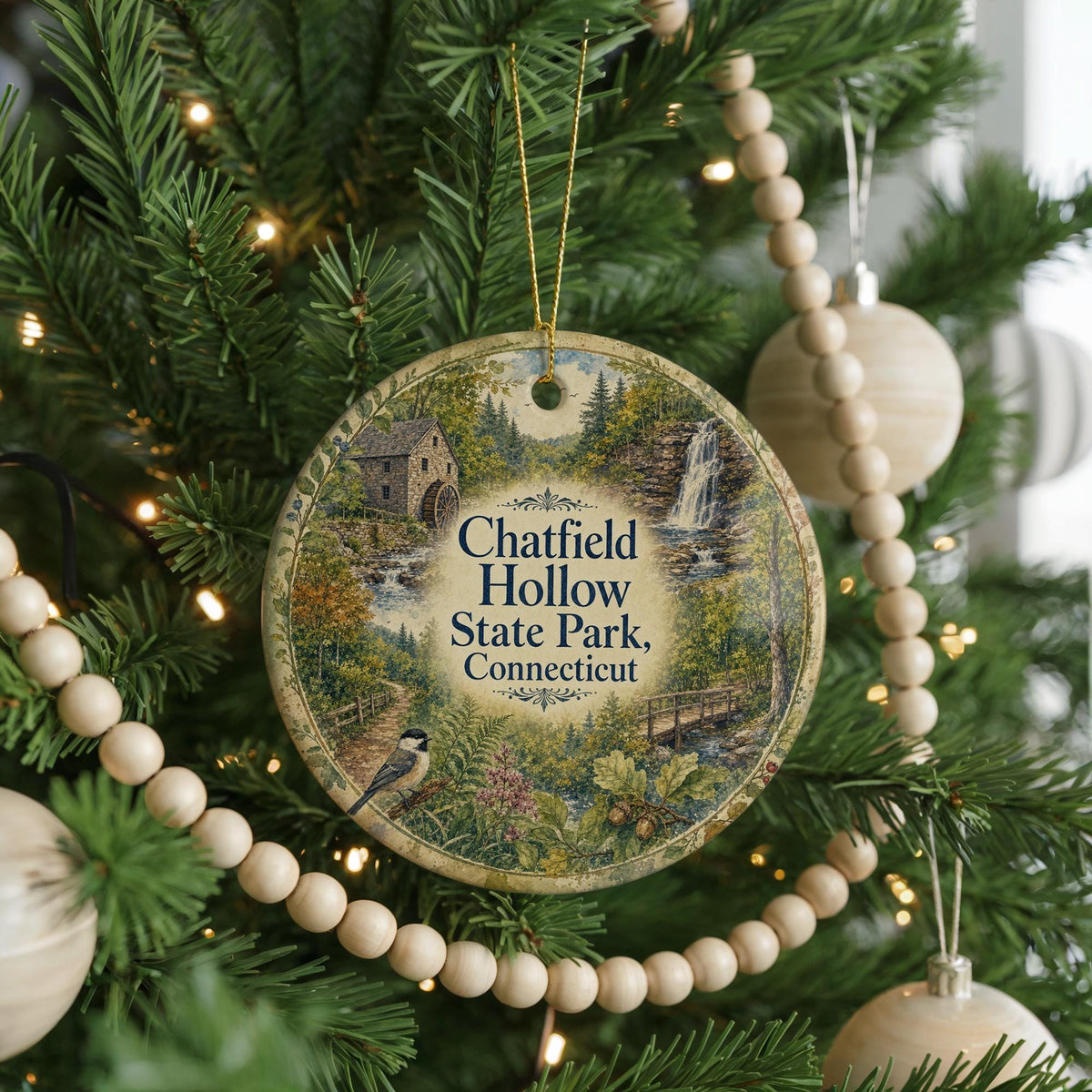 Chatfield Hollow State Park Connecticut Watercolor Ceramic Ornament, CT State Park Souvenir, Nature Travel Gift, Hiking Keepsake — photo 6