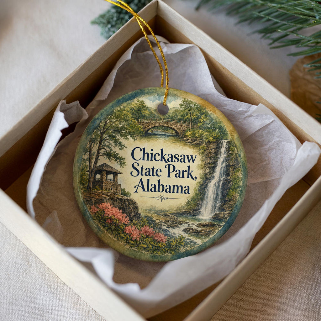 Watercolor Chickasaw State Park Alabama Ceramic Ornament, State Park Souvenir Keepsake, Travel Gift, Nature Landmark Decor — photo 1