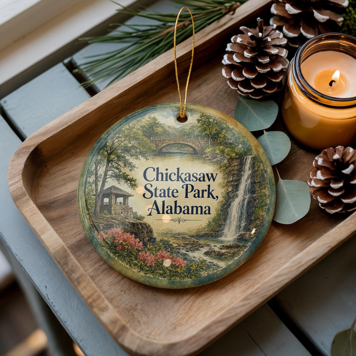 Watercolor Chickasaw State Park Alabama Ceramic Ornament, State Park Souvenir Keepsake, Travel Gift, Nature Landmark Decor — photo 2