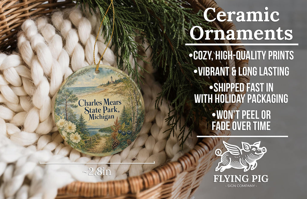 Charles Mears State Park Michigan Watercolor Ceramic Ornament, Ludington State Park Souvenir, Lake Michigan Vacation Keepsake — photo 9