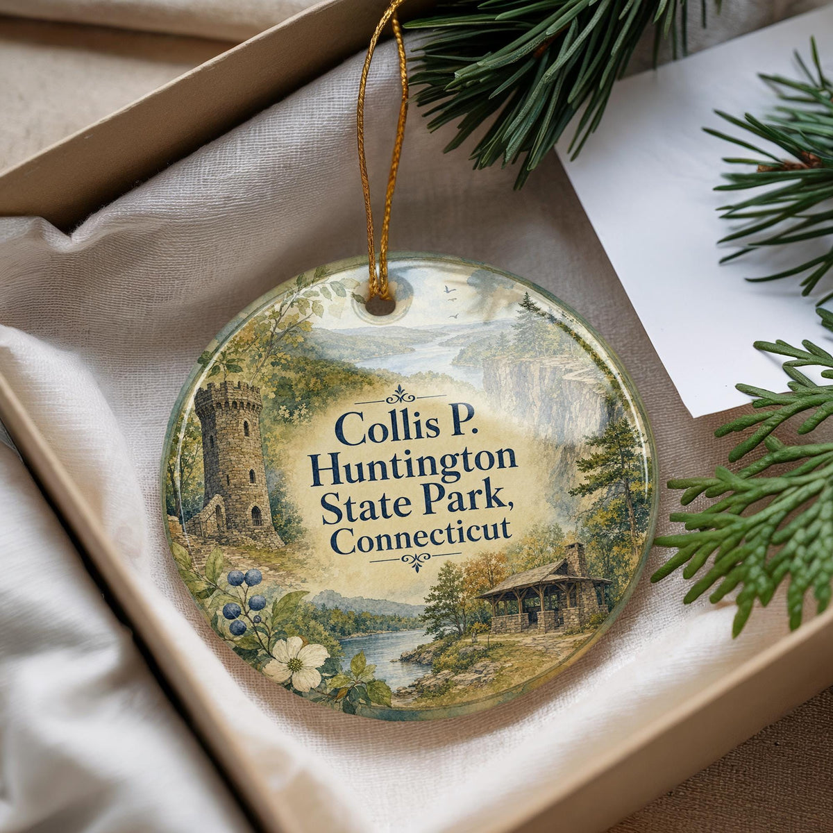 Watercolor Collis P Huntington State Park Connecticut Ceramic Ornament, State Park Souvenir, Connecticut Travel Gift — photo 4