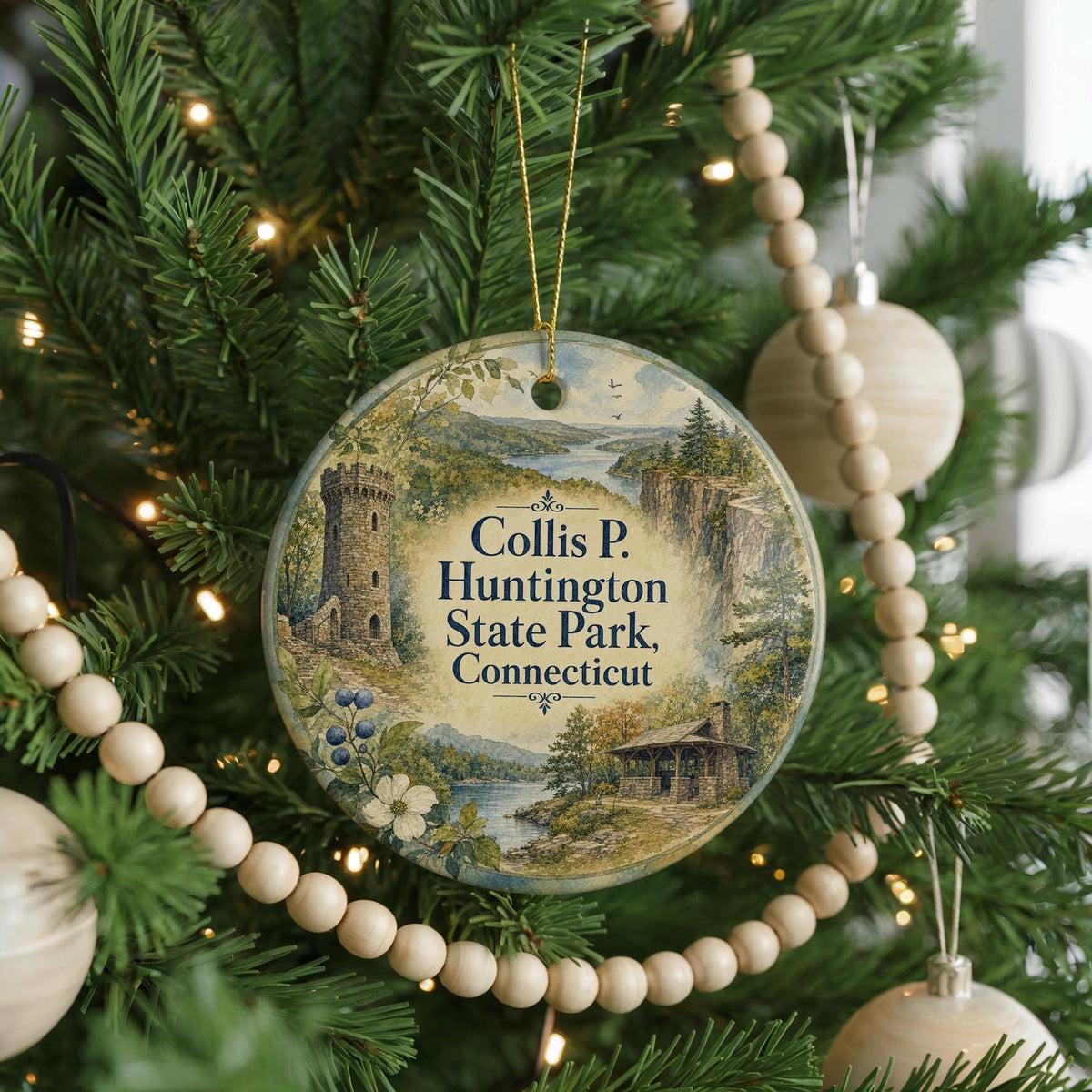 Watercolor Collis P Huntington State Park Connecticut Ceramic Ornament, State Park Souvenir, Connecticut Travel Gift — photo 6