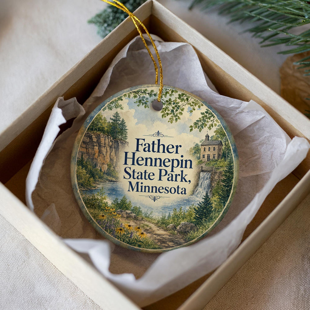 Watercolor Father Hennepin State Park Minnesota Ceramic Ornament, Isle Minnesota Souvenir, Travel Keepsake Gift, State Park Decor — photo 2