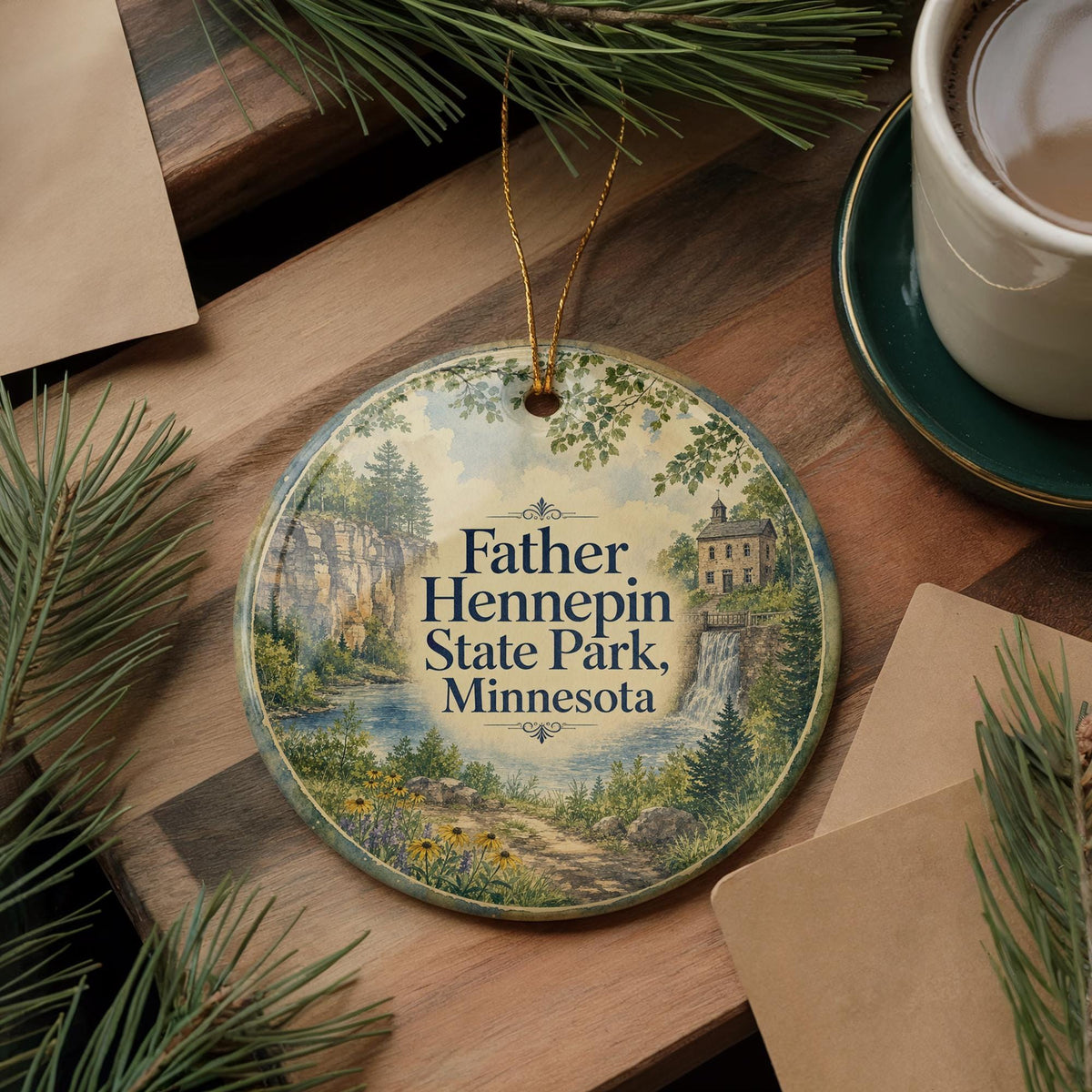 Watercolor Father Hennepin State Park Minnesota Ceramic Ornament, Isle Minnesota Souvenir, Travel Keepsake Gift, State Park Decor — photo 5