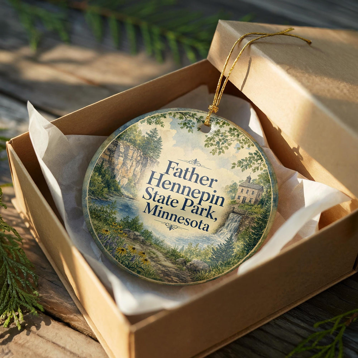 Watercolor Father Hennepin State Park Minnesota Ceramic Ornament, Isle Minnesota Souvenir, Travel Keepsake Gift, State Park Decor — photo 8