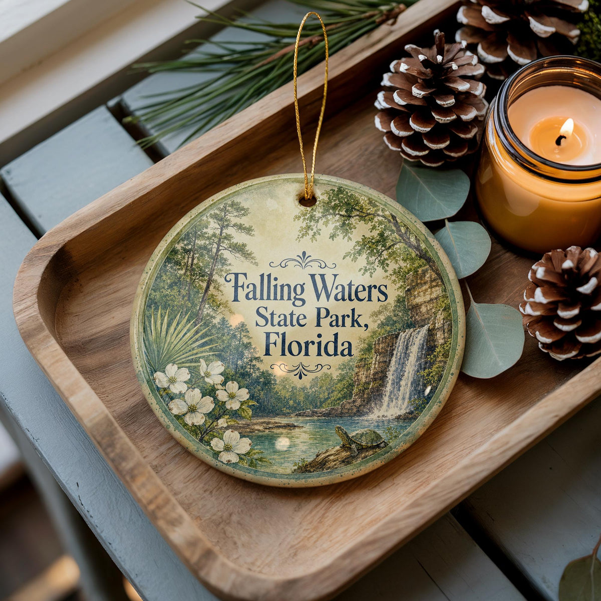 Falling Waters State Park Florida Watercolor Ceramic Ornament, Waterfall Nature Travel Souvenir Keepsake Gift — photo 2