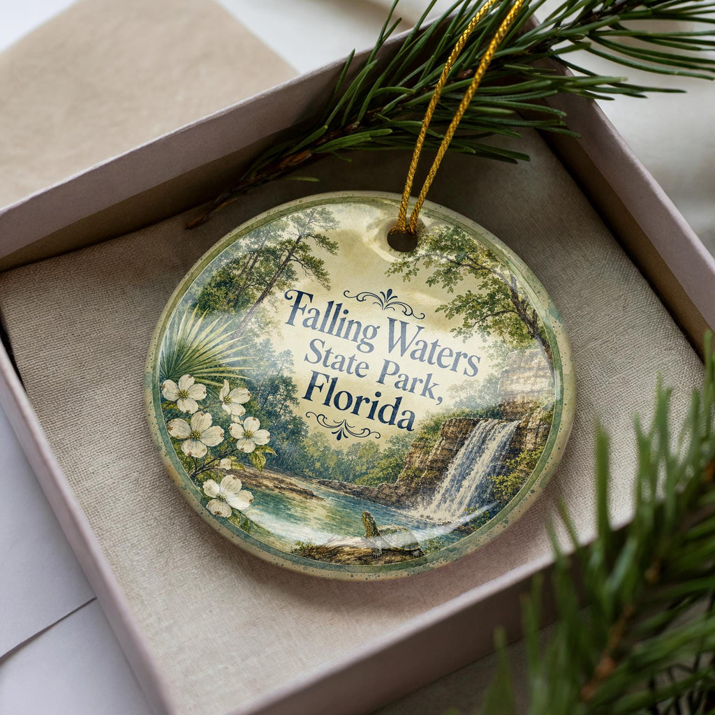 Falling Waters State Park Florida Watercolor Ceramic Ornament, Waterfall Nature Travel Souvenir Keepsake Gift — photo 3