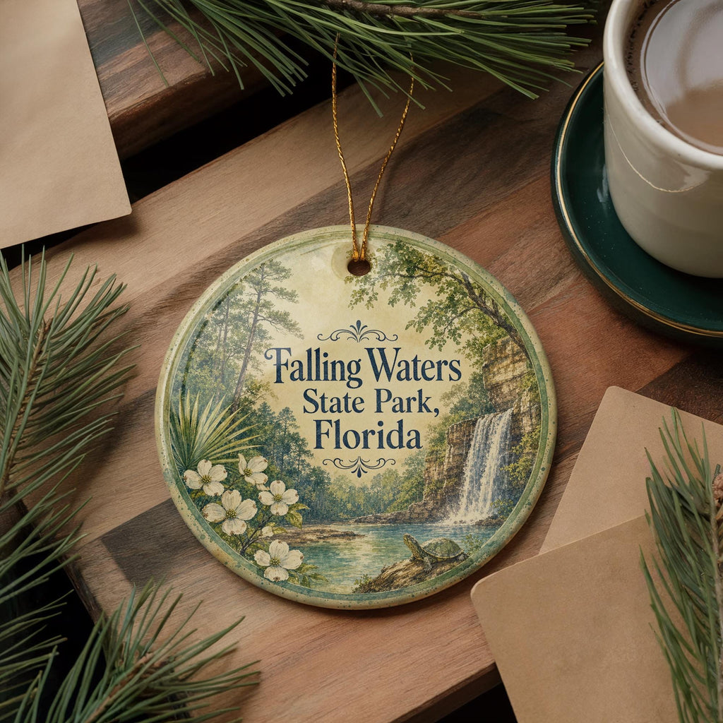 Falling Waters State Park Florida Watercolor Ceramic Ornament, Waterfall Nature Travel Souvenir Keepsake Gift — photo 5