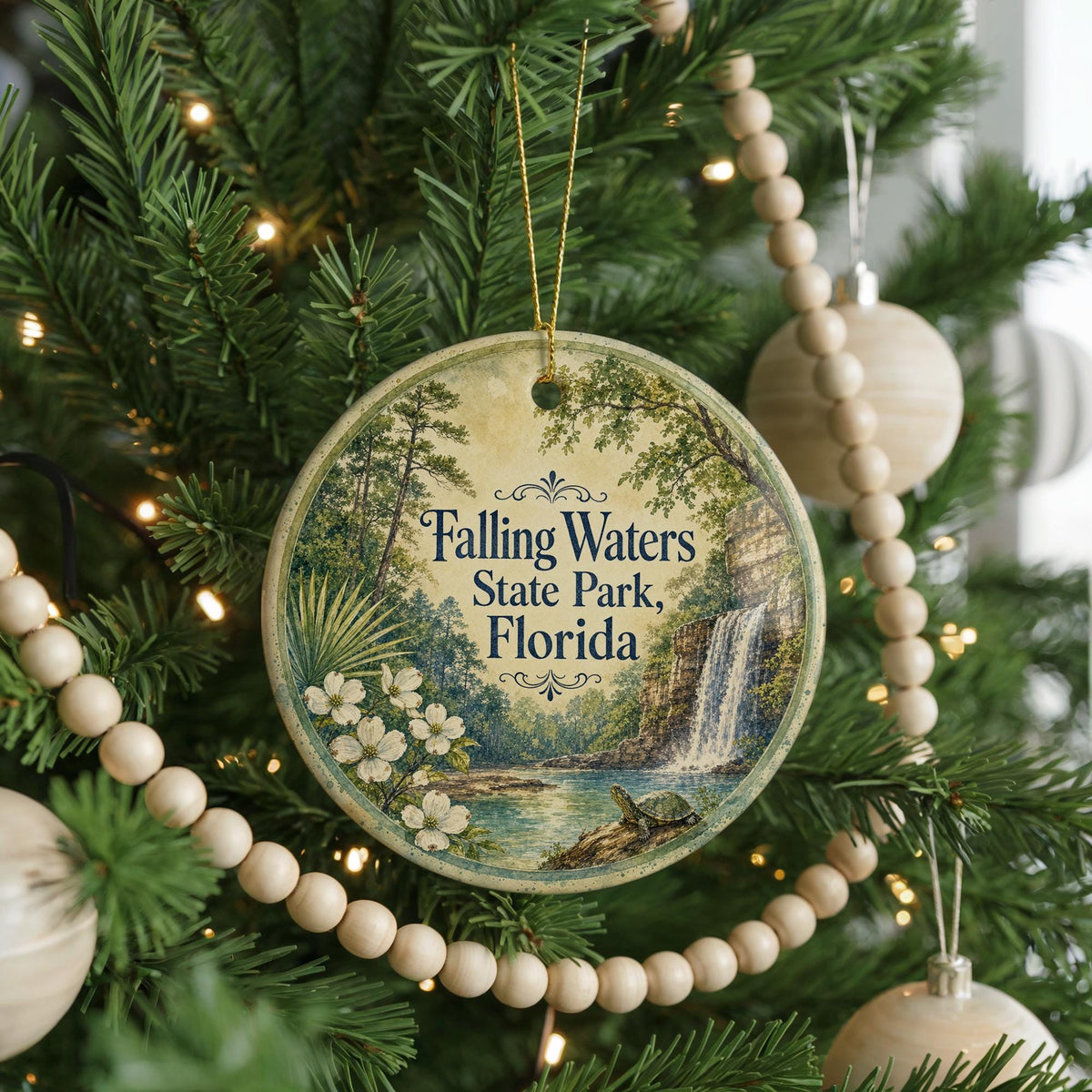 Falling Waters State Park Florida Watercolor Ceramic Ornament, Waterfall Nature Travel Souvenir Keepsake Gift — photo 6