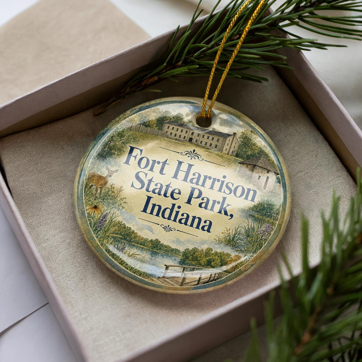 Fort Harrison State Park Indiana Watercolor Ceramic Ornament, Indiana State Park Souvenir, Nature Landscape Keepsake Gift — photo 2
