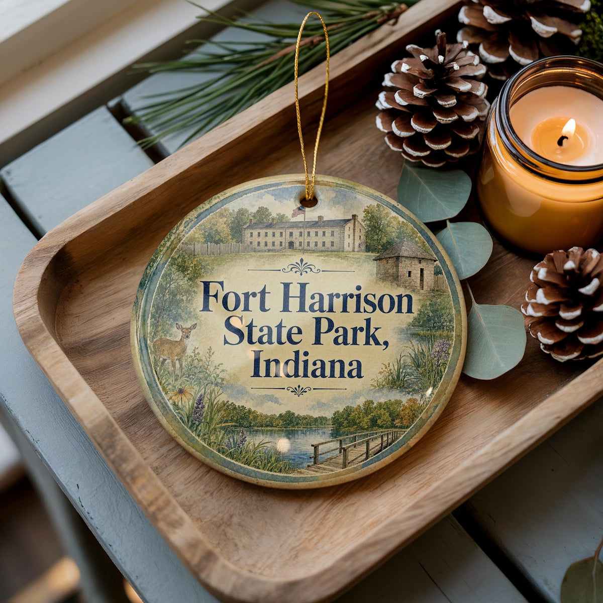 Fort Harrison State Park Indiana Watercolor Ceramic Ornament, Indiana State Park Souvenir, Nature Landscape Keepsake Gift — photo 3