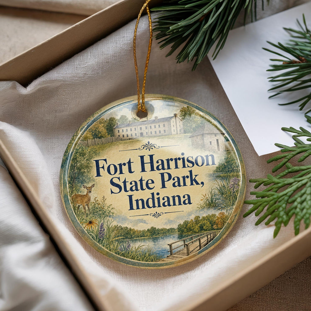 Fort Harrison State Park Indiana Watercolor Ceramic Ornament, Indiana State Park Souvenir, Nature Landscape Keepsake Gift — photo 4