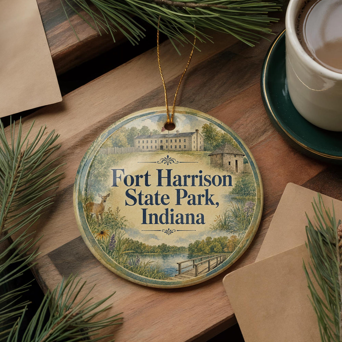 Fort Harrison State Park Indiana Watercolor Ceramic Ornament, Indiana State Park Souvenir, Nature Landscape Keepsake Gift — photo 5