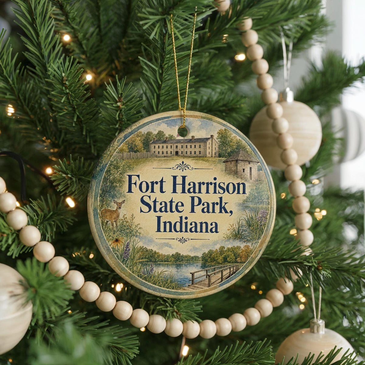 Fort Harrison State Park Indiana Watercolor Ceramic Ornament, Indiana State Park Souvenir, Nature Landscape Keepsake Gift — photo 6