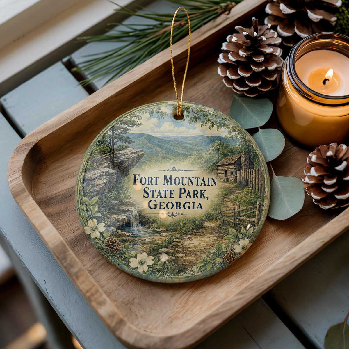 Watercolor Fort Mountain State Park Georgia Ceramic Ornament, Georgia State Park Souvenir, Outdoor Nature Travel Keepsake Gift — photo 2