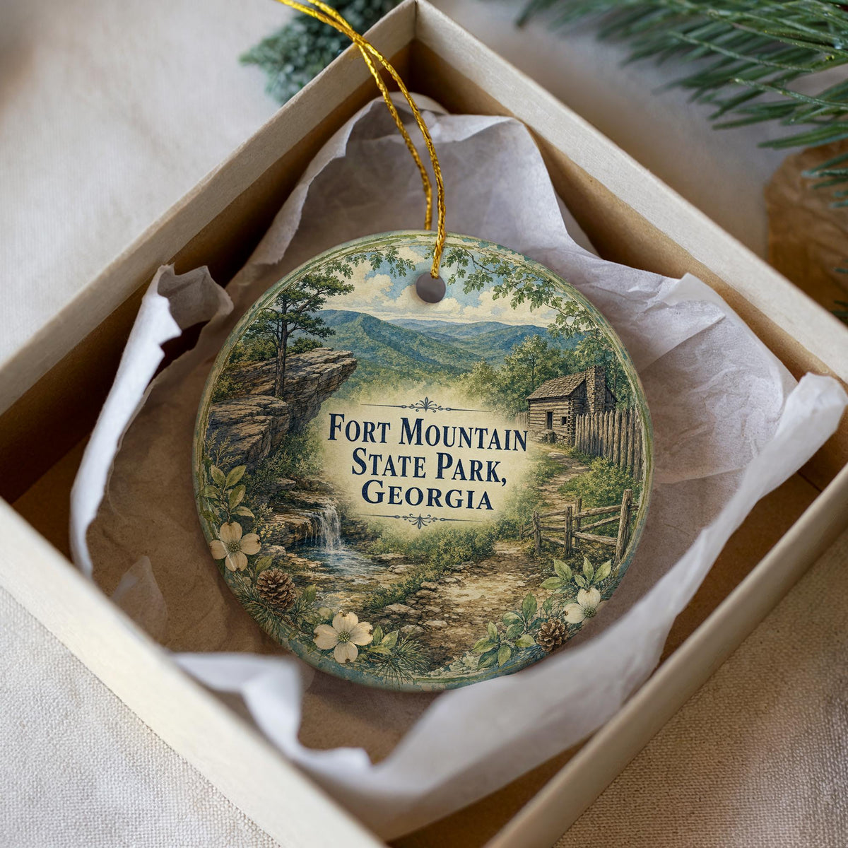 Watercolor Fort Mountain State Park Georgia Ceramic Ornament, Georgia State Park Souvenir, Outdoor Nature Travel Keepsake Gift — photo 3