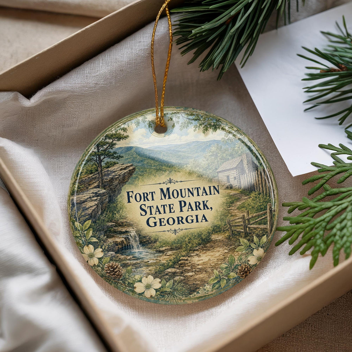 Watercolor Fort Mountain State Park Georgia Ceramic Ornament, Georgia State Park Souvenir, Outdoor Nature Travel Keepsake Gift — photo 4